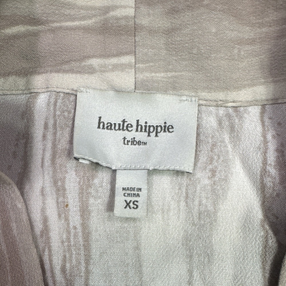 Haute Hippie Tribe Sequin Shoulder Open Front Duster Cardigan Taupe XS Boho - Picture 3 of 7